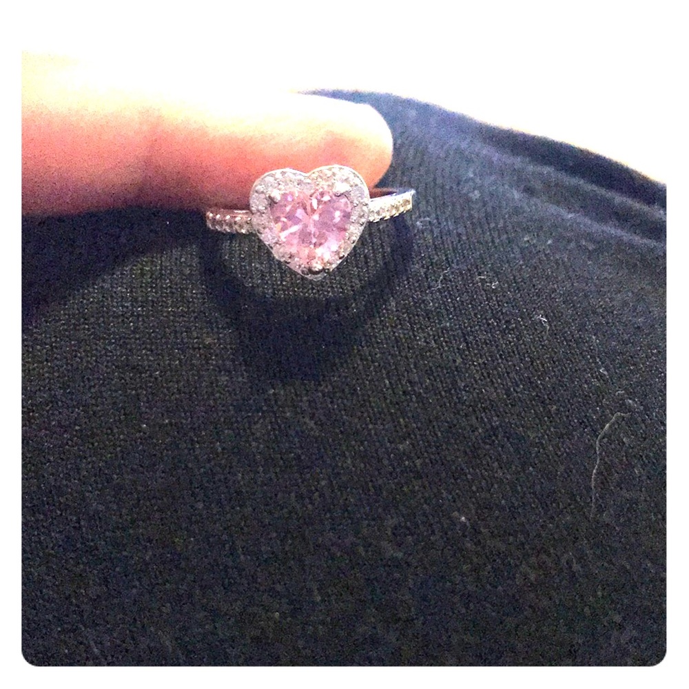 Pink Heart-Shaped Ring with Diamond-like Halo
